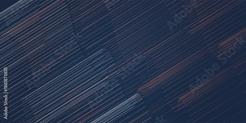 Abstract vector design with diagonal wavy lines on a dark background. Lines shift from white to warm orange brown and red creating a flowing and rhythmic visual transition and a striped 3d shape.