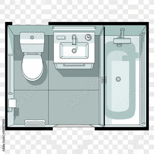 Bathroom Layout with Toilet Sink and Shower.