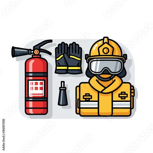 Firefighter Equipment and Safety Gear Set.