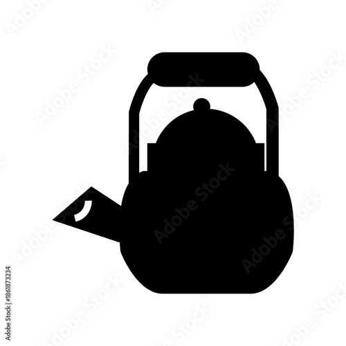 Classic teapot icon in black silhouette. Minimal flat vector illustration representing tea brewing, kitchenware, hot beverage service, café concepts, and home lifestyle
