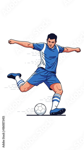 Soccer Player Kicking Ball with Intensity.