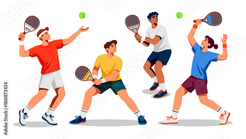 Dynamic Paddle Tennis Players in Action Illustration Isolated on White Background