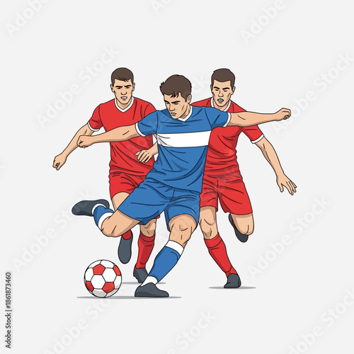 Soccer Players in Action on Field.