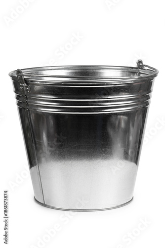 Empty galvanized metal bucket isolated on white background clipping paths included