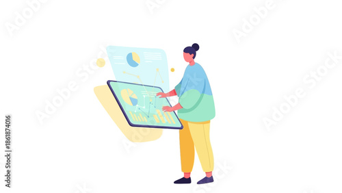 A person examining a large map on a digital tablet with stylus in a casual stance