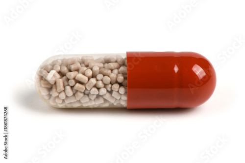 Red and Clear Pharmaceutical Capsules with Medicine Granules