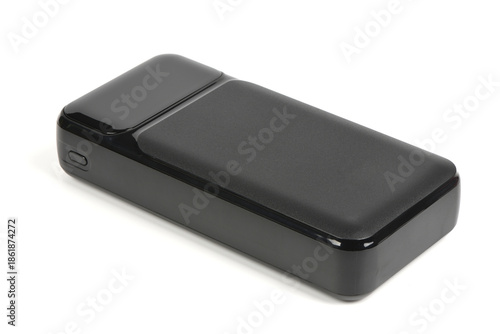 Black Portable Power Bank External Battery Isolated on White Background