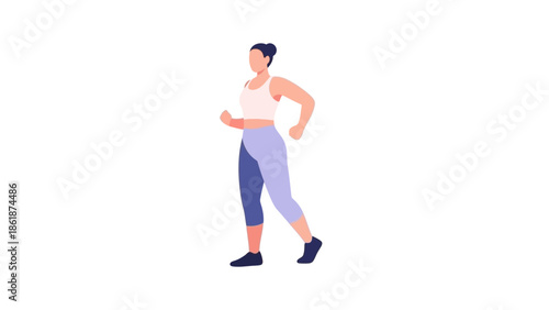 A woman jogging in a relaxed stride wearing athletic clothing and shoes