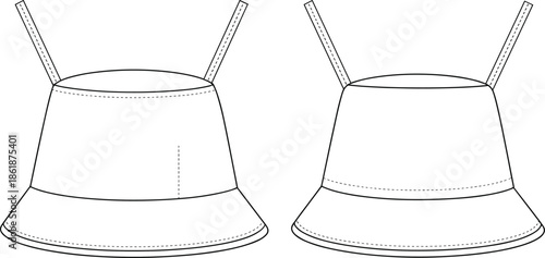 White camisole crop top front and back view vector illustration mockup for women fashion apparel design sewing templates