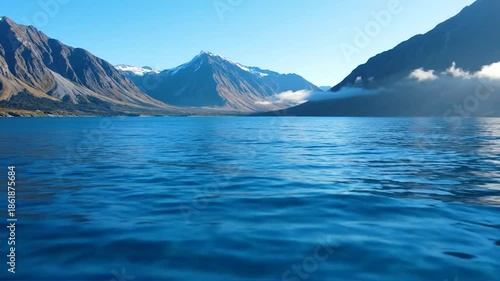 Wallpaper Mural A serene mountain lake scene with snow-capped peaks, water reflections, and a clear blue sky Torontodigital.ca
