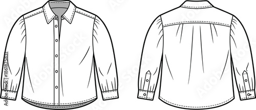 White long sleeve button up shirt front and back view vector illustration mockup for men fashion apparel design templates