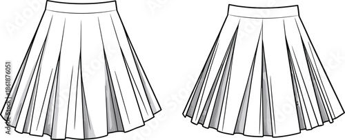 White pleated mini skirt front and back view vector illustration mockup for women fashion apparel design branding templates