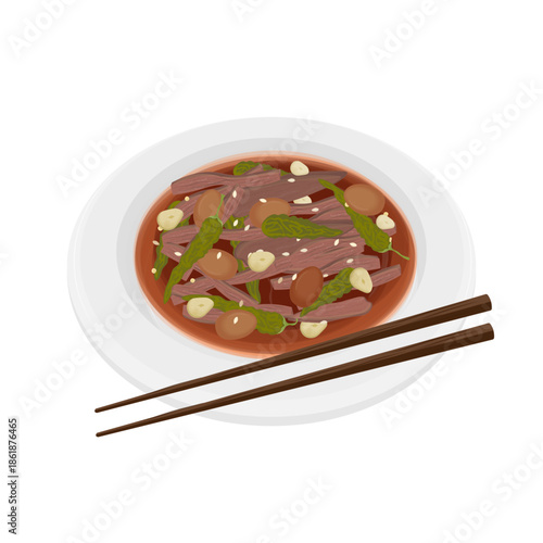 Vector Illustration Logo Clipart Korean Soy Sauce Braised Beef with Quail Eggs Jangjorim