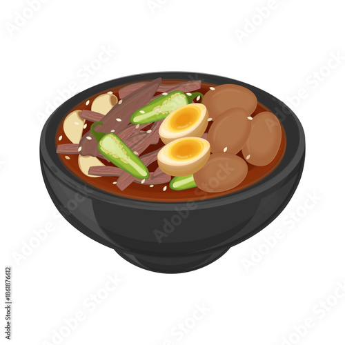 Vector Illustration Logo Clipart Jangjorim Jang Jorim Beef Strips in Soy Sauce with egg
