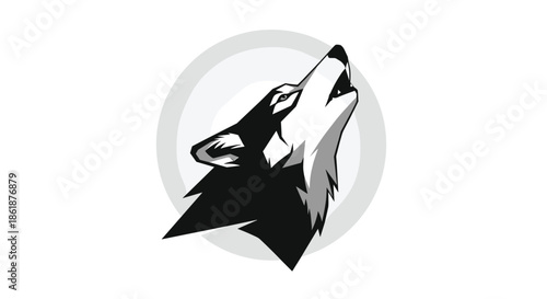 Minimalist black and white illustration of a wolf head howling at the moon, captured in a stylish circular logo design.