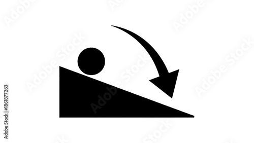 Vector illustration of a spherical object descending a decline, showing motion, on transparent background