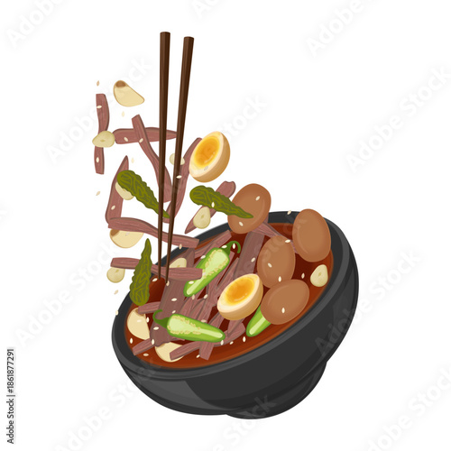 Vector Illustration Logo Clipart Levitation Korean Beef Side Dish Jang Jorim or Korean Soy Braised Beef