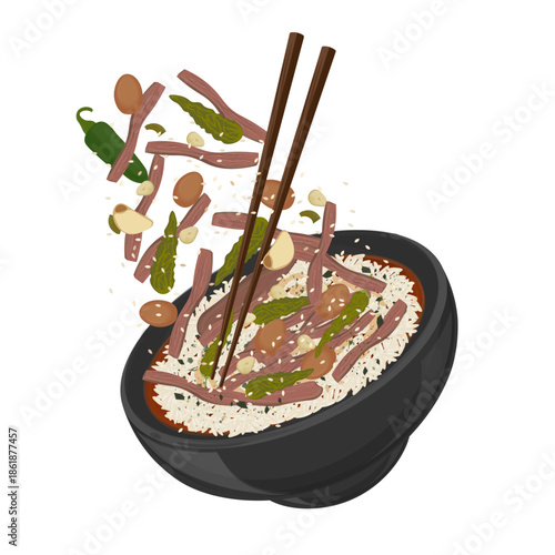 Vector Illustration Logo Clipart Levitation Korean Braised Beef in Soy Sauce Jang Jorim