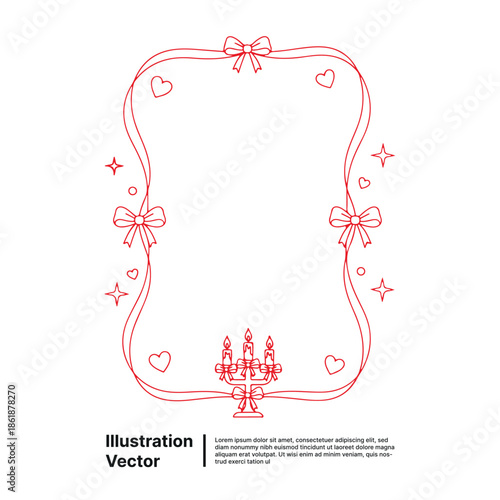 Decorative Frame with Hearts, Bows, Stars, and Candle Holder Illustration
