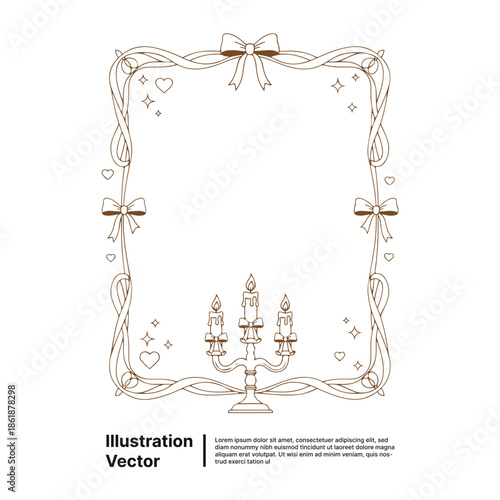 Refined Decorative Border Adorned with Ribbon Bows and a Classic Candelabra, Evoking Vintage Elegance