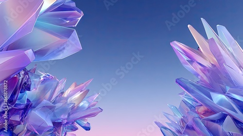 Wallpaper Mural Abstract Crystal Landscape with Colorful Geometric Forms and Gradient Sky at Dawn Torontodigital.ca