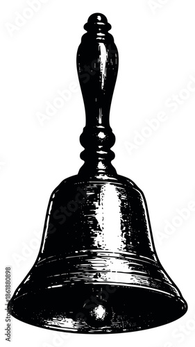 Vintage style illustration of a handbell depicting an old-fashioned musical instrument for announcements and festive events