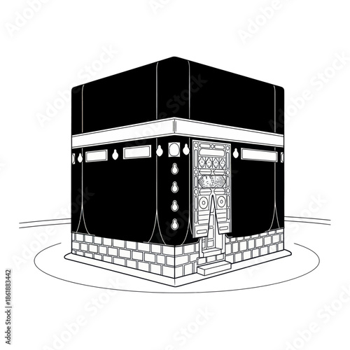 Kaaba Black and White Line Drawing