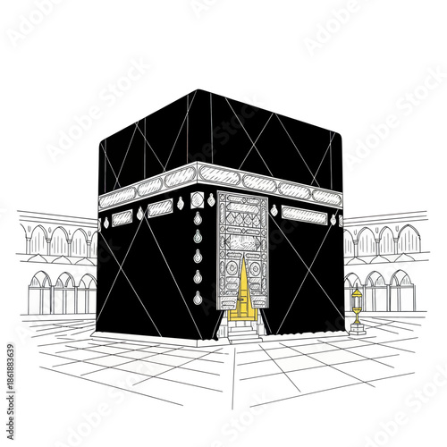 Kaaba in Mecca, Islamic holy site, black cube building, pilgrimage destination