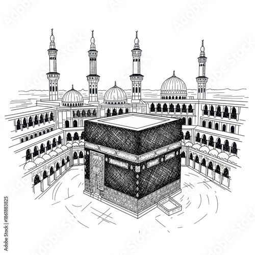 Kaaba Mecca Islamic Architecture Sketch Drawing
