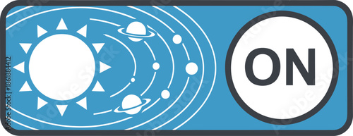 Solar system icon with on switch button graphic element