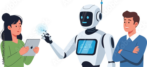 Artificial intelligence robot interacting with people for technology and innovation concept