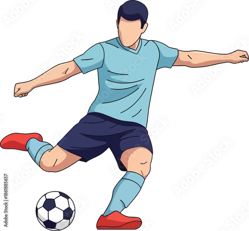 Illustration of a male soccer player kicking a football