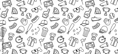 baseball sports doodle hand drawing seamless pattern background sport competitive hobby