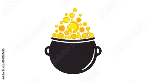 Black Pot Overflowing with Yellow and Orange Bubbles