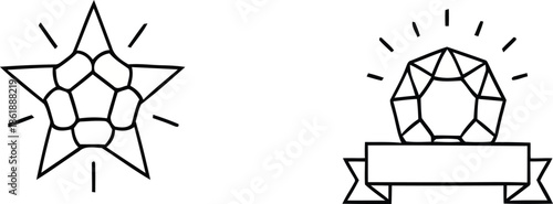 Star and diamond award badge icon set
