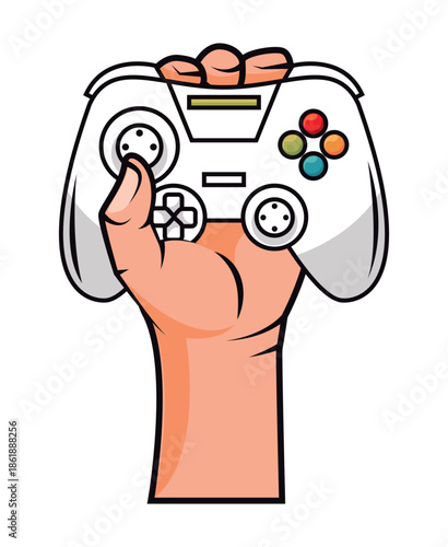 vector illustration of a man holding a video game controller 
