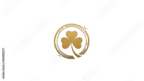 Golden Shamrock Symbol with Circular Border and Sparkles