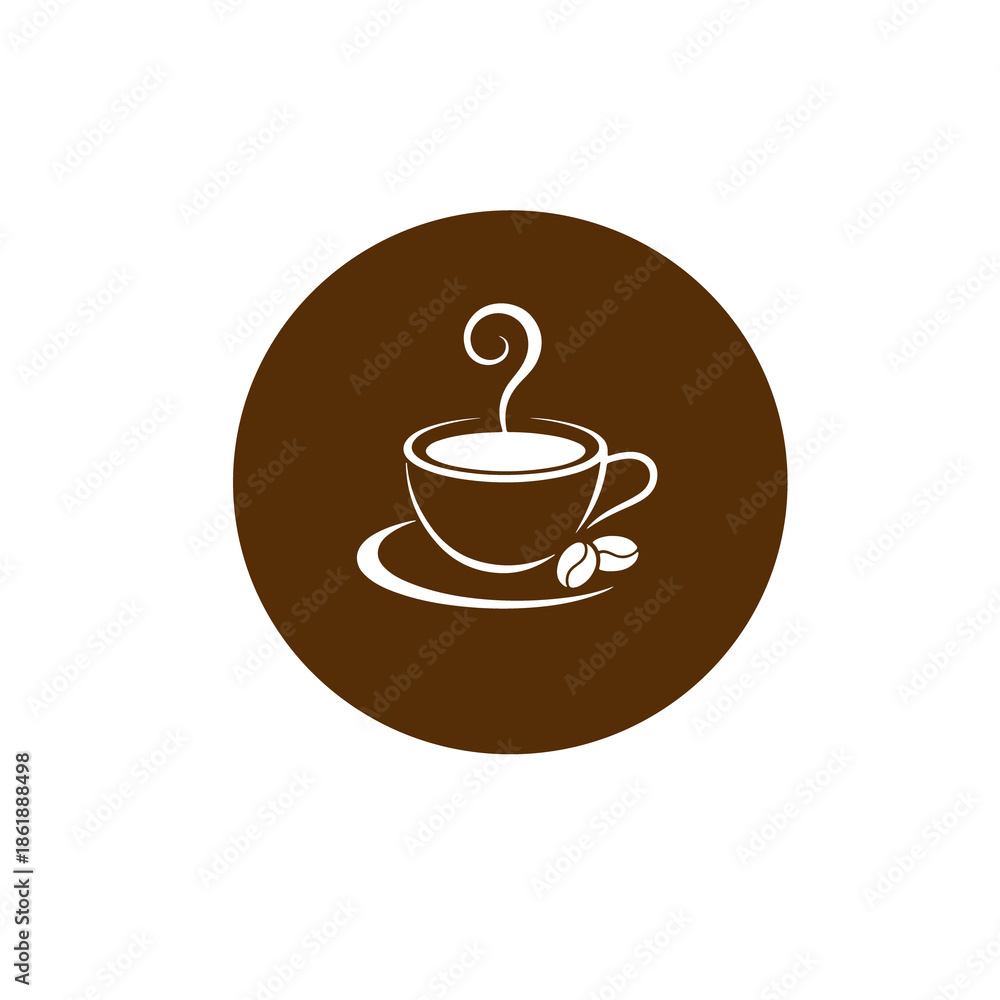 Obraz premium Brown coffee cup icon with steaming hot beverage on white background.