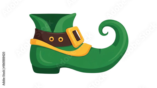 Green Elf Shoe with Yellow Buckle and Brown Strap
