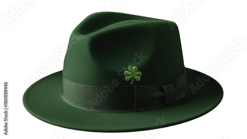 Green Fedora Hat with Shamrock Decoration ribbon dark green