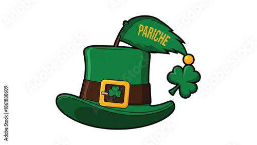 Green Leprechaun Hat with Shamrock and Feather green hat