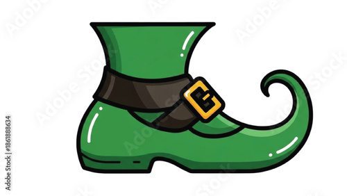 Green leprechaun shoe with gold buckle and curled toe