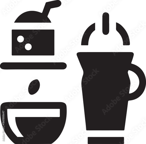 Coffee making process and beverage preparation icons set for cafe illustration