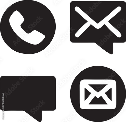 Communication methods icons collection featuring phone message and mail symbols