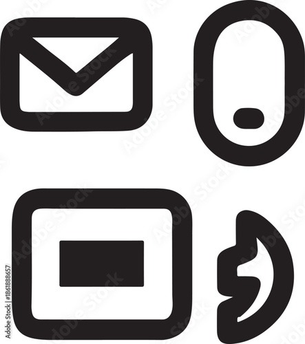 Outline icons set for digital correspondence and electronic mail communication symbols