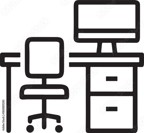 Quadro su tela Office workspace workstation icon featuring computer monitor desk chair and fili
