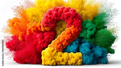 Artistic 3D number 2 colorful fluid texture isolated white background cinematic lighting dust particles suspended frontal composition, Realistic Photo