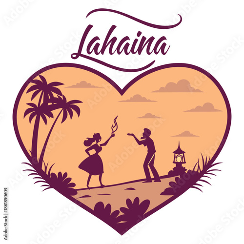 Lahaina Maui Romantic Sunset Couple Silhouette in Heart Shape