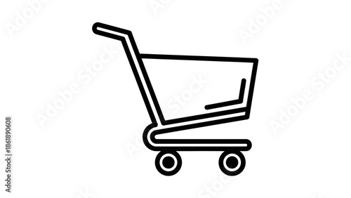 A simple line art icon of a shopping cart, representing online retail and consumer purchasing