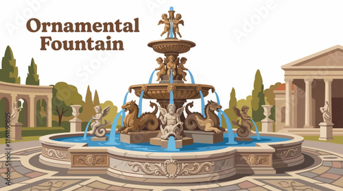 ornamental fountain decorated with sculpted figures and artistic details showcases craftsmanship, historic influence, and decorative water features in a refined architectural setting